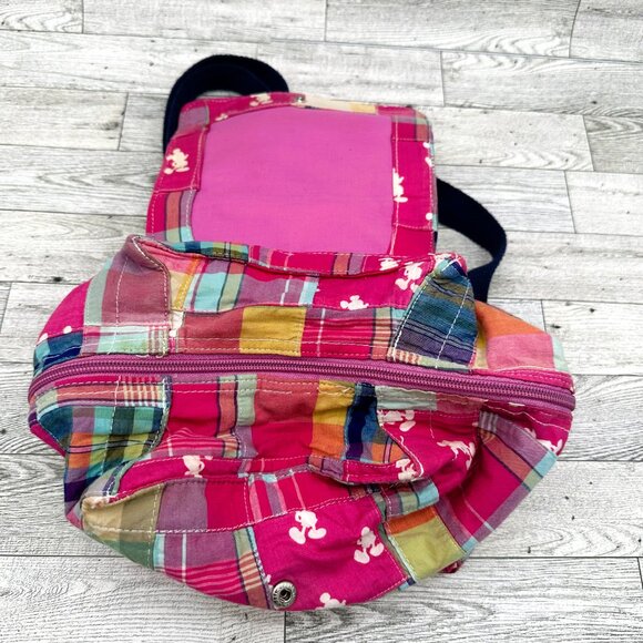 Women's Disney Parks Pink Plaid Patchwork Mickey Mouse Silhouette Mini Backpack - Picture 4 of 9
